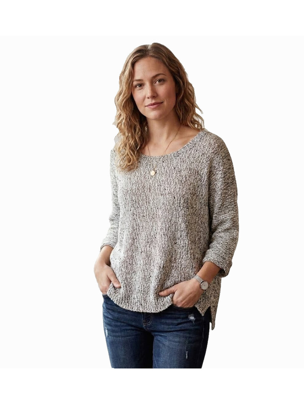 Bar III Womens Oversized S Small Heather Gray Dolman 3/4 Sleeve Top Sweater